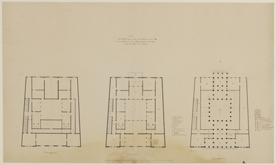 216564 Plattegronden van de begane grond, eerste en tweede verdieping van het ontwerp nr. 2 voor de manufacturenwinkel ...